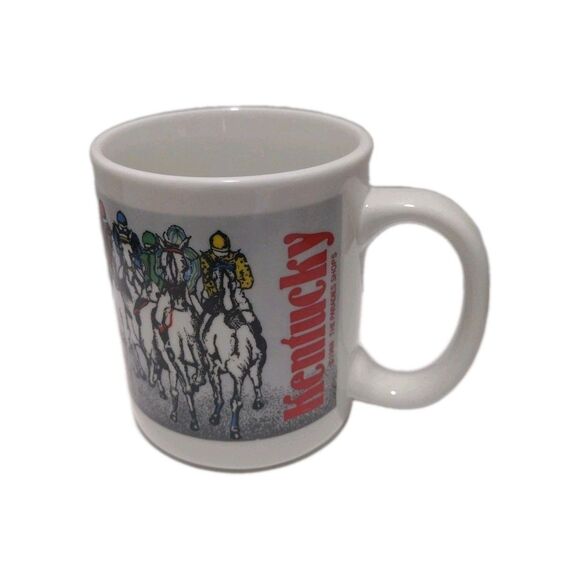 Vintage 1988 Kentucky Derby Mug The Parades Shops Horse Racing Jockeys Colorful - Picture 1 of 12